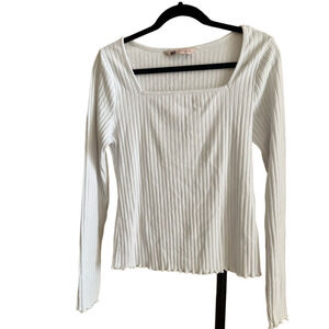 SO White Ribbed Long Sleeve Blouse
